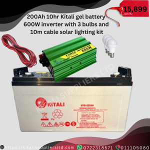 200Ah 10 hr Kitali Gel Battery, 600w Inverter with three bulbs and a 10m Cable Solar Lighting Kit