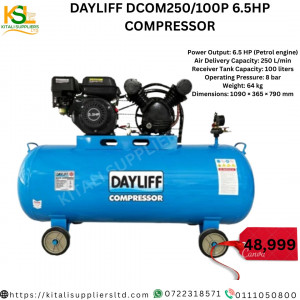 Dayliff DCOM250/100P 6.5HP Petrol Engine Air Compressor – 100L Tank, 250 L/min Flow