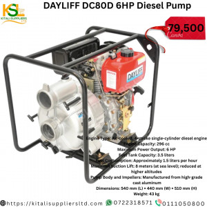 Dayliff DC80D 6HP Diesel Water Pump – High Capacity, 296cc Engine, 3.5L Fuel Tank