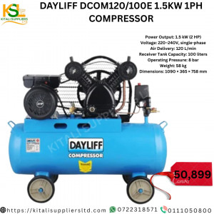 Dayliff DCOM120/100E 1.5kW (2HP) Electric Air Compressor – 100L Tank, 120 L/min, 8 Bar Pressure
