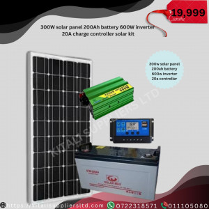 300W Solar Power Kit with 200Ah Deep Cycle Battery, 600W Inverter & 20A Charge Controller – Complete Off-Grid System for Homes, Businesses & Backup Power in Kenya