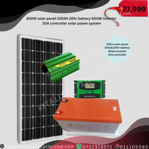 300W Complete Solar Power System – 200Ah/20Hr Deep Cycle Battery, 600W Inverter & 20A Charge Controller – Reliable Off-Grid Backup Solution for Nairobi Homes & Small Businesses