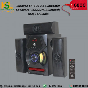 Euroken EK-603 3.1 Channel Multimedia Subwoofer System – 20000W PMPO, Bluetooth, USB, FM Radio, Remote Control – High-Bass Home Entertainment Speaker System