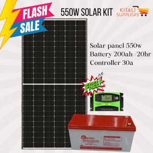 Kitali 550W Off-Grid Solar Power Starter Kit – 550W Solar Panel, 200Ah/20Hr Deep Cycle Battery & 30A Charge Controller for Autonomous Renewable Energy Systems