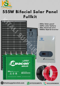 555W Bifacial Hybrid Solar Power Kit – Complete Energy Solution with 220Ah Battery, 1kW Hybrid Inverter & Wiring for Off-Grid and Grid-Tie Applications