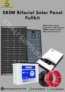 585W Bifacial Hybrid Solar Power Kit – Complete Energy System with Luminous 200Ah Battery, 1kW Inverter & Full Wiring for Off-Grid and Grid-Tie Use