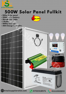 Kitali 500W Complete Solar Power Kit – 500W Solar Panel, 150Ah Battery, 1000W Inverter, 30A Charge Controller & LED Lighting for Off-Grid and Backup Power