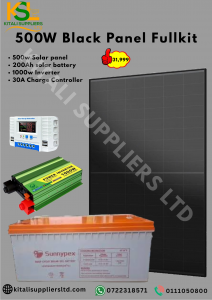 Kitali 500W Black Panel Solar Power Kit – Complete Off-Grid Energy System with 500W Premium Black Solar Panel, 200Ah Sunnypex Deep-Cycle Battery, 1000W Inverter & 30A Charge Contro