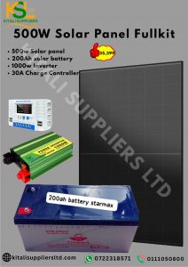 Kitali 500W Black Panel Off-Grid Solar Power Kit – Includes 500W Premium Black Solar Panel, 200Ah Starmax Battery, 1000W Inverter & 30A Charge Controller – Reliable Home & Backup Power Soluti