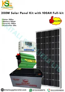 200w solar panel, 100ah battery dry cell, 300w inverter, 20a controller