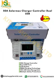 🔋 50A Solarmax PWM Solar Charge Controller with Dual USB – LCD Display & Auto 12V/24V Detection