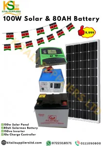 100W Solar Panel Kit with 80Ah Battery, 150VA Inverter & 10A Controller