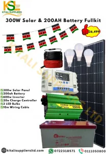 300W Solar Kit with 200Ah Battery, 600W Inverter, 20A Controller & LED Bulbs