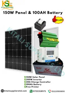 150W Solar Panel Kit with 100Ah Battery, Inverter & Controller | Free Maintenance