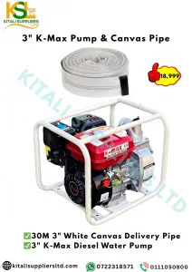 3" K-Max Petrol  Water Pump with 30M Canvas Pipe