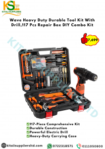 Wave Heavy Duty Durable Tool Kit With Drill,117 Pcs Repair Box DIY Combo Kit