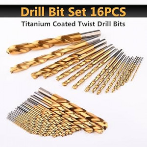 16 Pcs Drill Bits Set Metal& cement& wood HSS Twist Drill Bits Stands