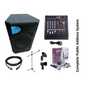12" rcf speaker, keyboard stand, 4 channel mixer, sony microphone, 493 keyboard -psr
