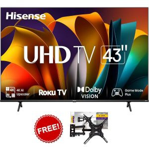 Hisense 43 Inch, A6 Series, 43A6, Frameless, UHD 4K, Smart TV.NETFLIX,YOUTUBE+ROTATING BRACKET