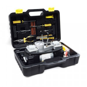 Portable Double Cylinder Car Air Compressor ,Tire Pump Auto Air Inflator With LED Light ,Tire Repair Kits