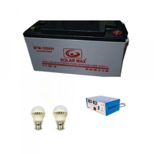 Solarmax 100 Ah Solar Battery Maintenance Free Solar Battery + 300 VA Solar Power Inverter + 2 DC Bulbs