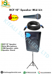 RCF 15" Speaker Mid-Kit – Complete Public Address Setup with Beta Microphone, 15M Cable & Stand