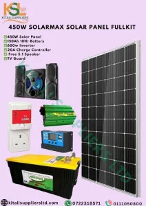 450W Solar Panel Combo – 150Ah Battery, 600W Inverter + Free Speaker & TV Guard