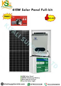 615W Solar Panel Kit with 200Ah Battery & 2kVA Luminous Hybrid Inverter + Free Solar Light