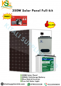 350W Solar Panel Full-Kit (Includes 350W Solar Panel + 200Ah Voltcharge Battery + 1KVA Hybrid Inverter + Free Itel Solar Light)