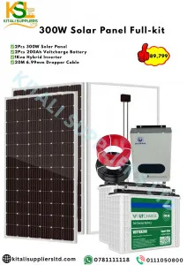 600W Solar Kit – 2x 300W Panels, 2x 200Ah Luminous Batteries, 1kVA Hybrid Inverter + 20m 6.0mm Cable