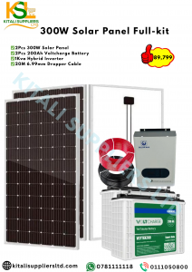 300W x2 Solar Panel Full-Kit (Includes 2 × 300W Solar Panels, 2 × 200Ah Voltcharge Batteries, 1KVA Hybrid Inverter & 20M Dropper Cable)