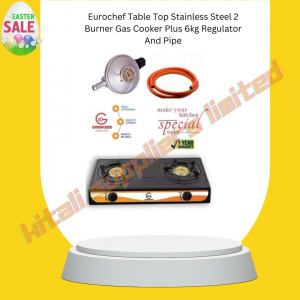 The Eurochef Table Top Stainless 2 Burner Gas Cooker Plus 6kg Regulator And Pipe