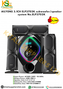 AILYONS ELP3702K 3.1CH Multimedia Subwoofer System – Bluetooth, USB, FM Radio, SD Card, AUX Input, LED Display, Remote Control
