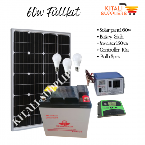 Solarmax 60 Watts Solar Panel Special All Weather Fullkit + 50AH Battery + 150W Solar Inverter + 10 Ah Charge Controller+3 bulbs + dropping cables