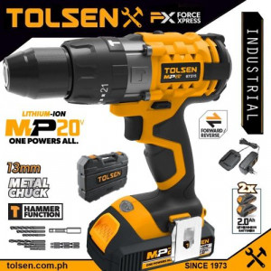 Tolsen Cordless Drill Hammer Drill Li-Ion With Impact Function 20V + 2 Batteries + Hard Case Tolsen