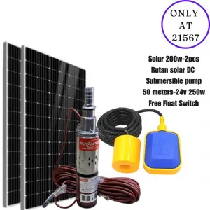 Solar 200w-2pcs Rutan solar DC Submersible pump 50 meters-24v 250w Free Float Switch