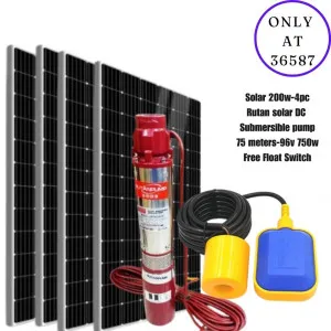 Solar 200w-4pc Rutan solar DC Submersible pump 75 meters-96v 750w Free Float Switch
