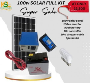 100W Solar Power Kit with 80Ah Battery, 150VA Inverter, 3 Bulbs & Accessories