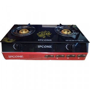 IPCONE 2-Burner Glass Top Gas Cooker – Double Burner Gas Stove with Stylish Floral Design | Efficient LPG Cooking Appliance