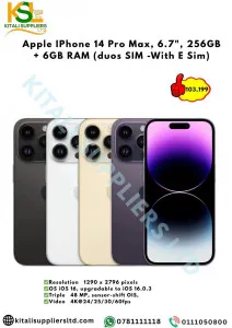 Apple IPhone 14 Pro Max, 6.7", 256GB + 6GB RAM (duos SIM -With E Sim)
