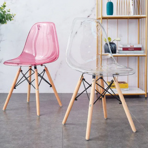 EamesHome™ Modern Acrylic Shell Chair – Ergonomic Plastic Seat with Wooden Legs for Home, Office, or Dining Spaces