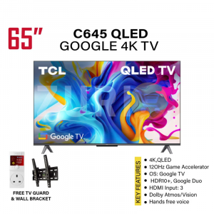TCL 65C645 65 Inch QLED 4K Ultra HD Google TV With Dolby Vision & Dolby Atmos (2023)+Free TV Guard + Wall Mount