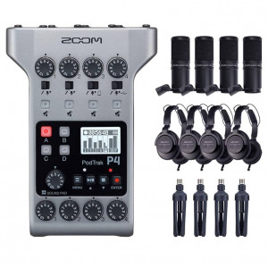 Zoom PodTrak P4 Portable Multitrack Podcast Recorder with XLR Inputs, Headphone Outputs & Remote Interview Support