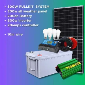 Sunnypex 300 Watts Solar Panel Special All Weather Fullkit + 200AH Battery + 600W Solar Inverter + 30 Ah Charge Controller