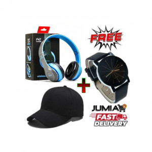 P47 Bluetooth Wireless Headphones For Itel, Tecno & Samsung Phones+ Cap + Watch
