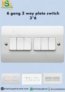The 6 Gang 2 Way Plate Switch (3x6 size) is a high-performance modular switch designed for modern electrical needs. Featuring six individual switches with 2-way functionality, this unit offer