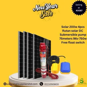 Rutan solar DC Submersible pump 75meters 96v 750w Free float switch www.kitalisuppliersltd.com 0111050800 Solar 200w 4pcs