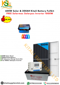Kitali 200Ah Battery + 600W Solar Panel Full Kit with FREE Solarmax Solarpex 1000W Inverter – Complete Off-Grid Power Solution
