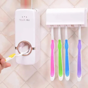 CleanMate™ Automatic Toothpaste Dispenser with Wall-Mount Toothbrush Holder & Storage – Hands-Free Bathroom Organizer