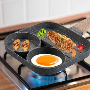 KitchenPro™ 3-Slot Granite Breakfast Pan – Non-Stick Multi-Section Skillet with Anti-Scald Handle